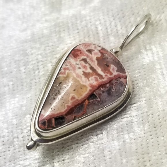 Native American Sterling Silver Signed Brooch Pendant Rhodochrosite Stone - Picture 2 of 10